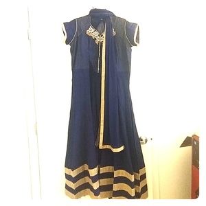 Navy Blue Salwar Kameez w/ beading & gold accents